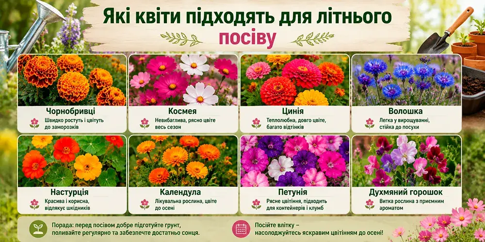 Які квіти підходять для літнього посіву